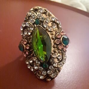 Beautiful Large Gold Ring with Green Stone